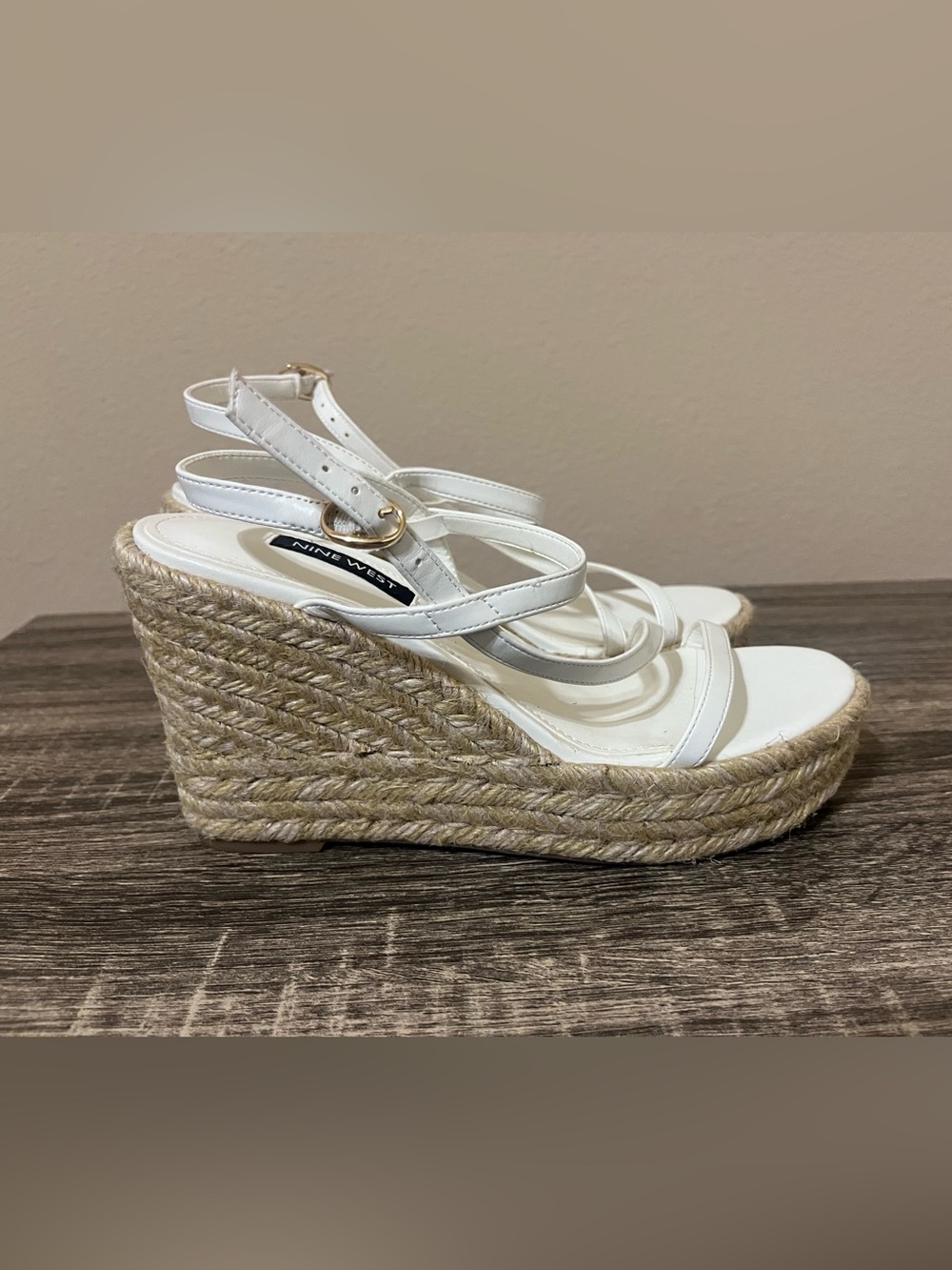 Nine West White Strappy Espadrille Wedges with Jute Platform